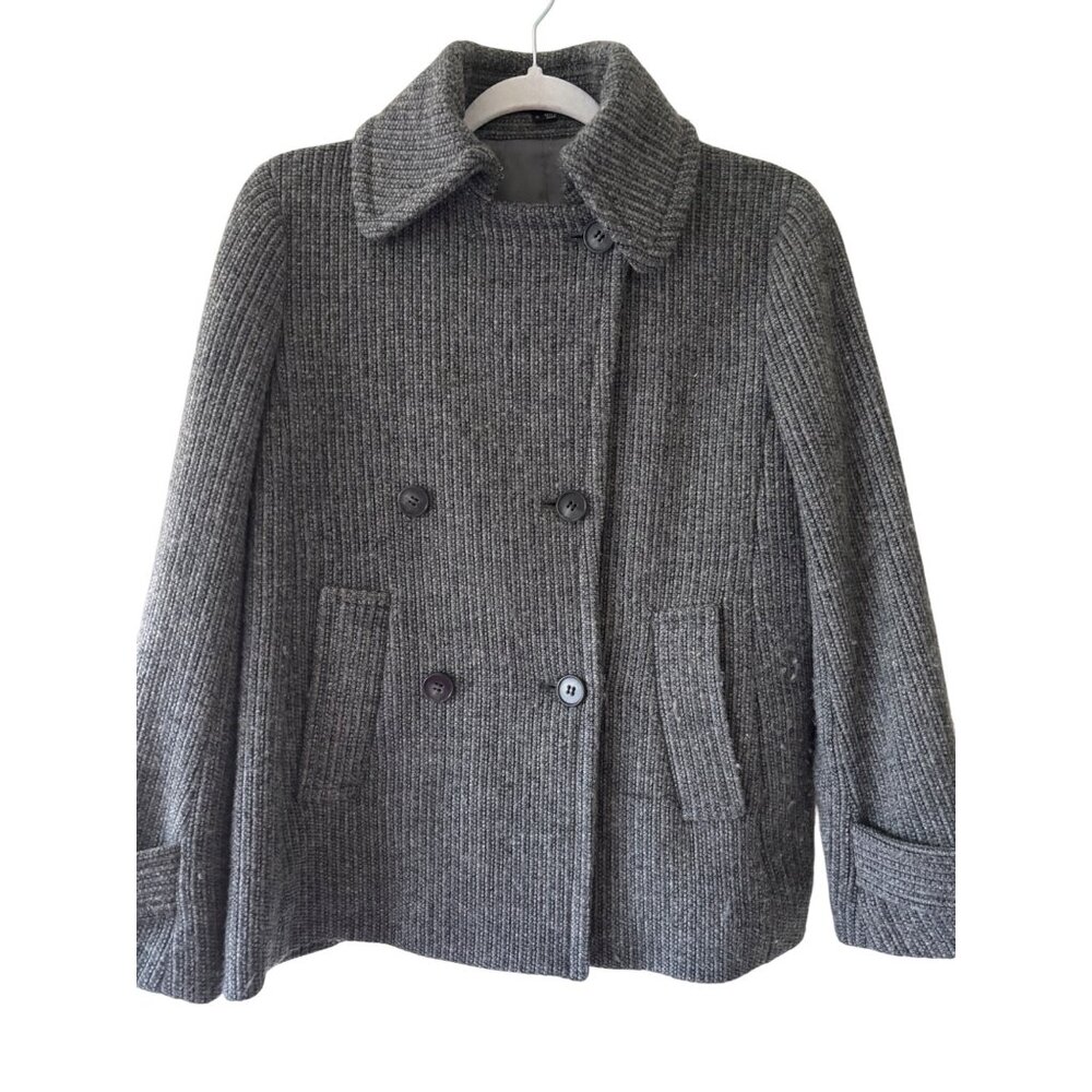 Theory Womens Double-Breasted Wool Blend Peacoat Gray Size M